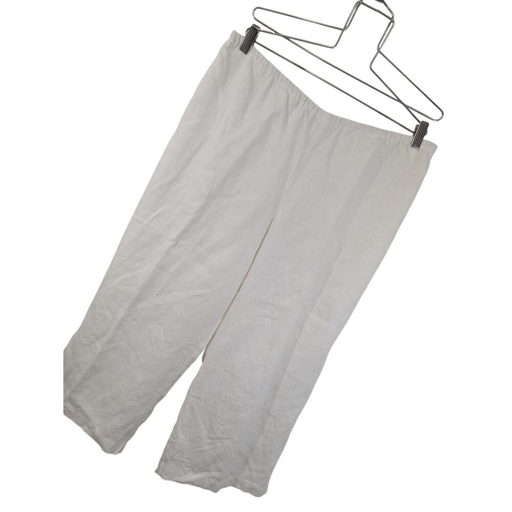 JM COLLECTION! 100% FINE WHITE LINEN CROPPED WIDE LEG PANTS, SLACKS! SZ 16